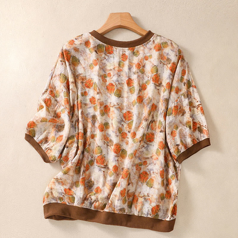 Buddha Stones T-shirts à manches courtes pour femmes, col rond, imprimé floral, style vintage été - image 15