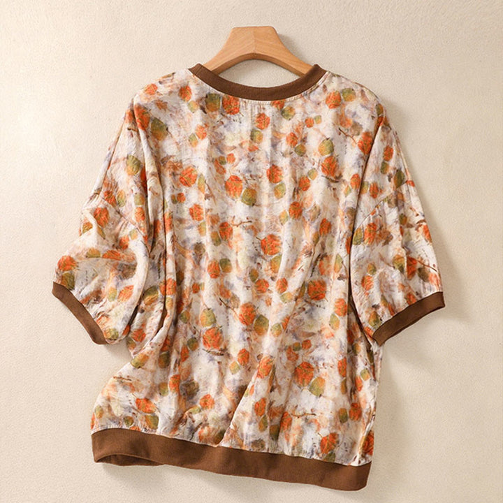 Buddha Stones T-shirts à manches courtes pour femmes, col rond, imprimé floral, style vintage été - image 15