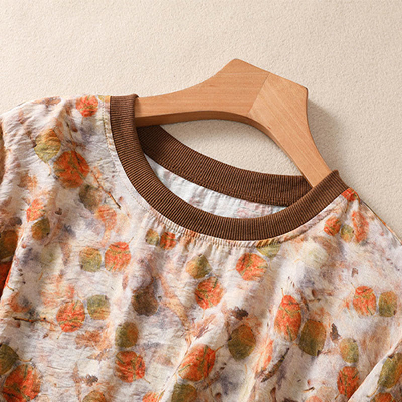 Buddha Stones T-shirts à manches courtes pour femmes, col rond, imprimé floral, style vintage été - image 16