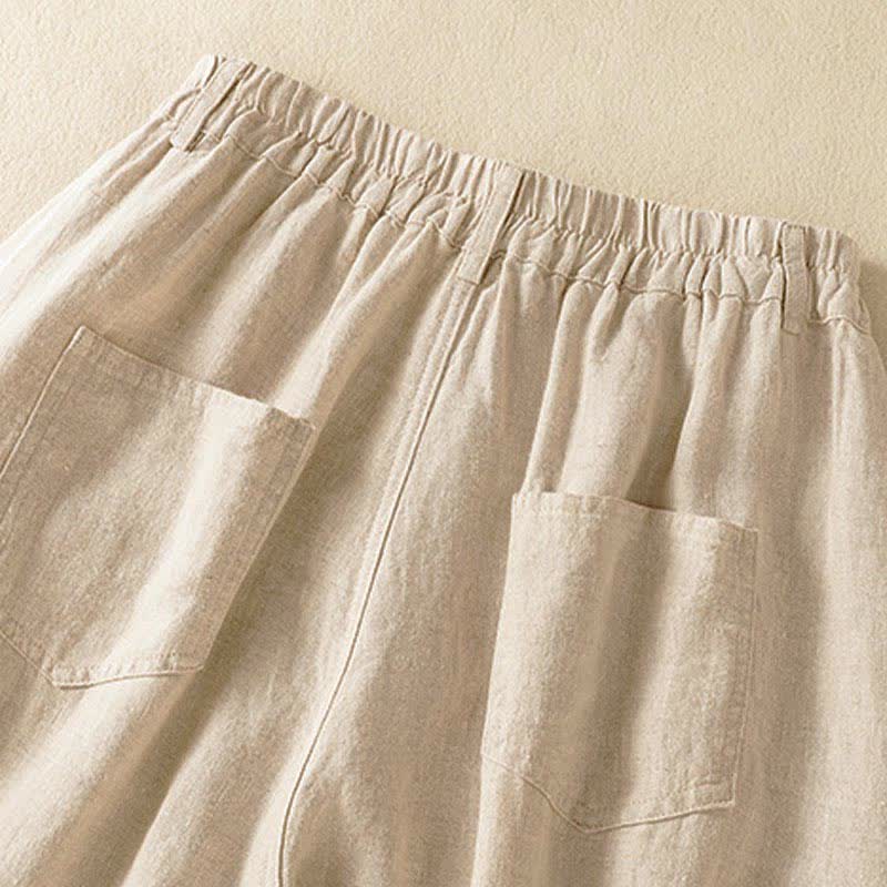 Buddha Stones Pantalon harem court uni décontracté d'été pour femme, taille élastique, avec poches - image 4