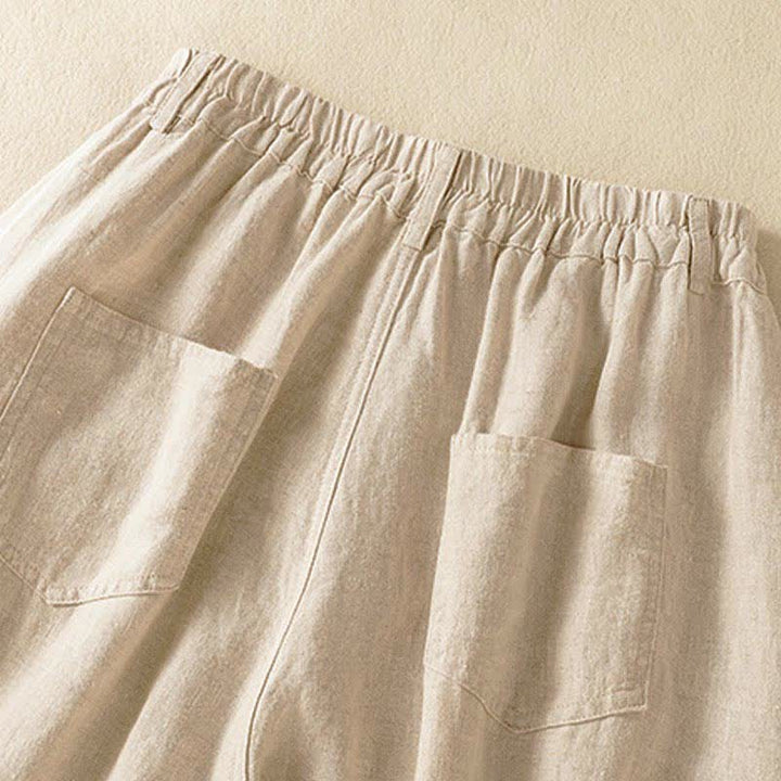 Buddha Stones Pantalon harem court uni décontracté d'été pour femme, taille élastique, avec poches - image 4