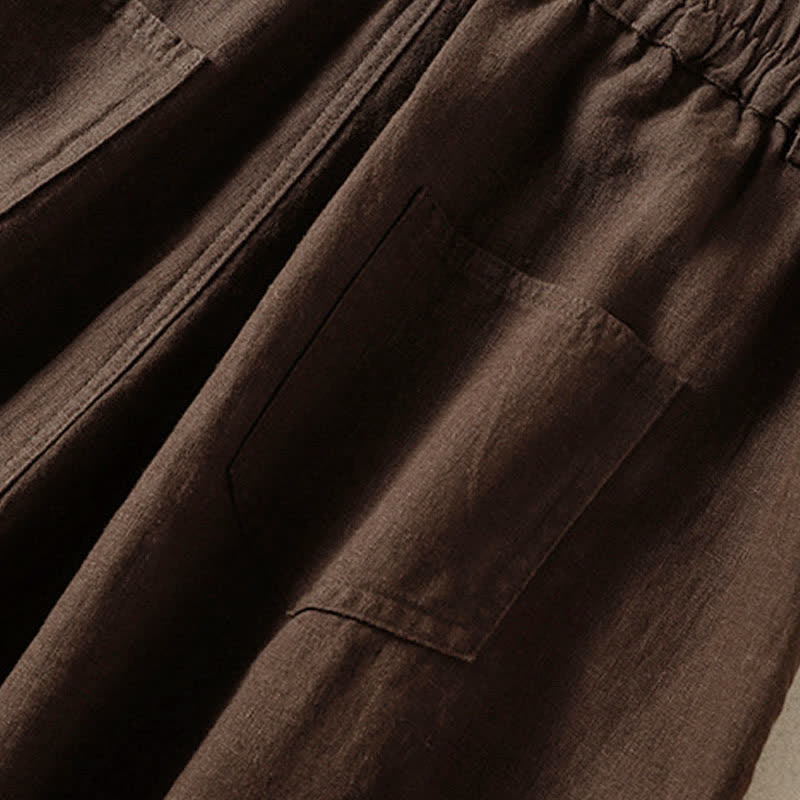 Buddha Stones Pantalon harem court uni décontracté d'été pour femme, taille élastique, avec poches - image 13