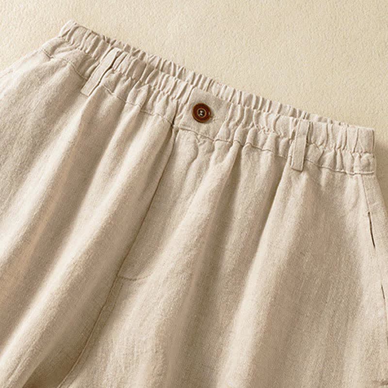 Buddha Stones Pantalon harem court uni décontracté d'été pour femme, taille élastique, avec poches - image 3