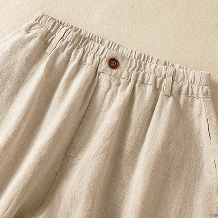 Buddha Stones Pantalon harem court uni décontracté d'été pour femme, taille élastique, avec poches - image 3