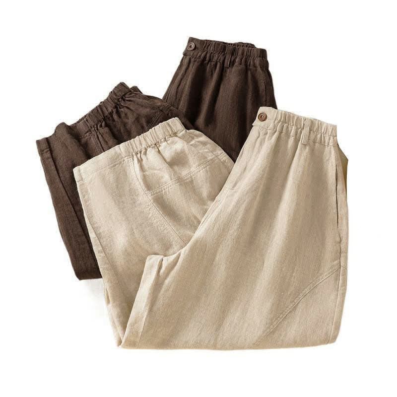 Buddha Stones Pantalon harem court uni décontracté d'été pour femme, taille élastique, avec poches - image 17