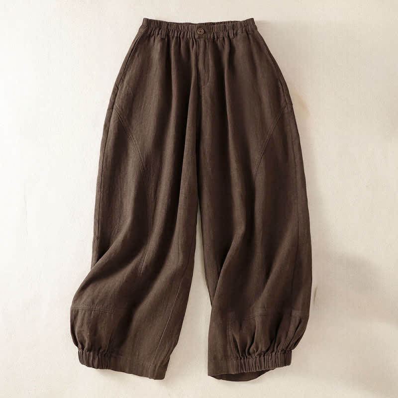 Buddha Stones Pantalon harem court uni décontracté d'été pour femme, taille élastique, avec poches - SaddleBrown - US8-10，UK/AU12-14，EU40-42 (2XL) - image 9