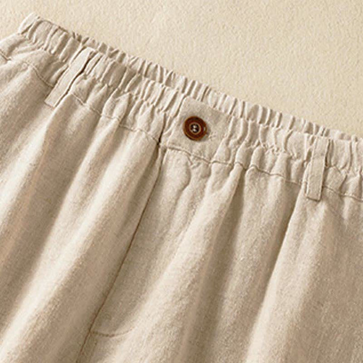 Buddha Stones Pantalon harem court uni décontracté d'été pour femme, taille élastique, avec poches - image 2