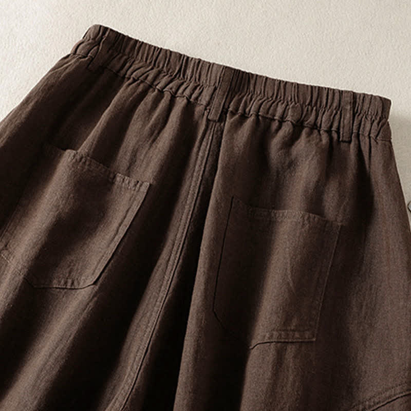Buddha Stones Pantalon harem court uni décontracté d'été pour femme, taille élastique, avec poches - image 14