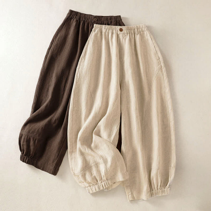 Buddha Stones Pantalon harem court uni décontracté d'été pour femme, taille élastique, avec poches - image 16
