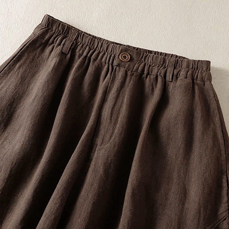 Buddha Stones Pantalon harem court uni décontracté d'été pour femme, taille élastique, avec poches - image 11
