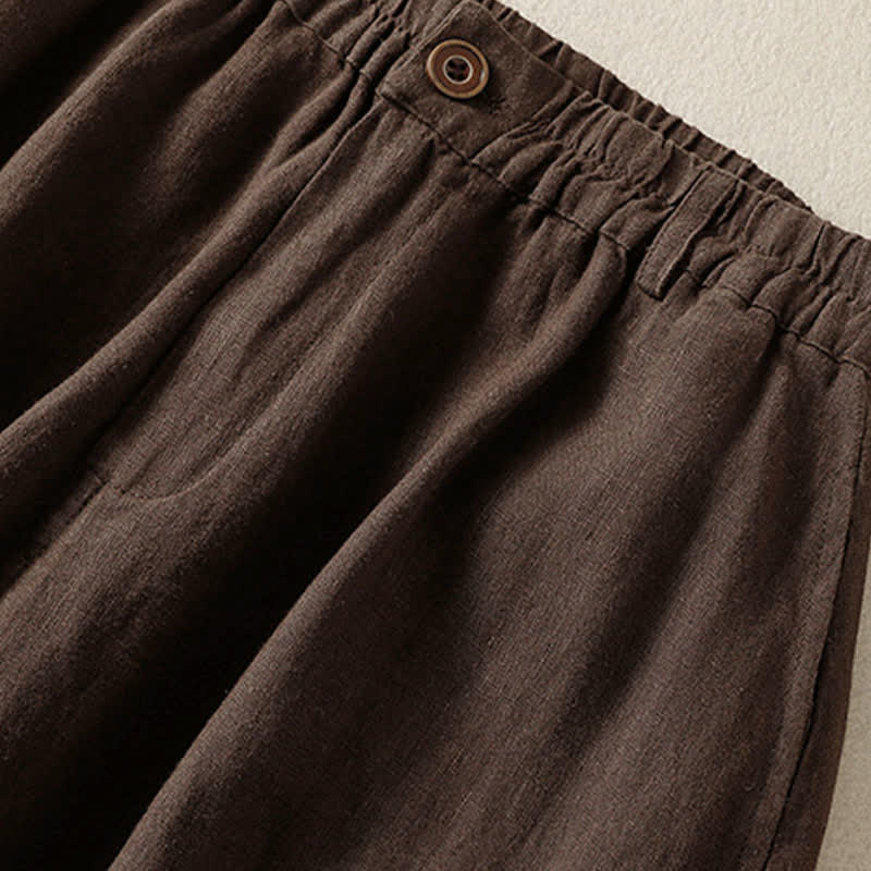 Buddha Stones Pantalon harem court uni décontracté d'été pour femme, taille élastique, avec poches - image 12
