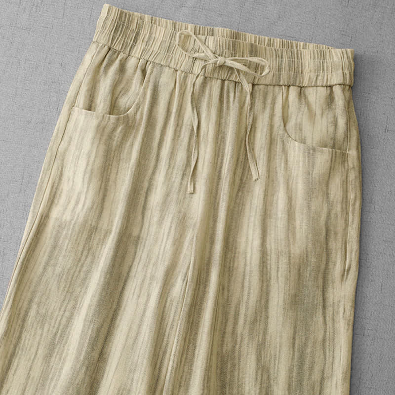 Buddha Stones Pantalon d'été décontracté à rayures avec cordon de serrage et taille élastique pour femme, jambes droites et poches - image 8