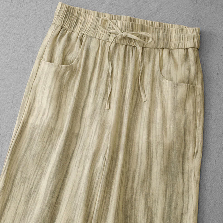 Buddha Stones Pantalon d'été décontracté à rayures avec cordon de serrage et taille élastique pour femme, jambes droites et poches - image 8