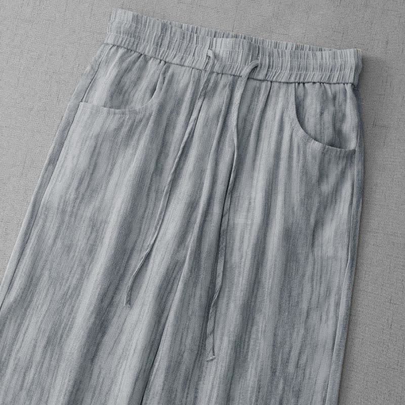 Buddha Stones Pantalon d'été décontracté à rayures avec cordon de serrage et taille élastique pour femme, jambes droites et poches - image 1