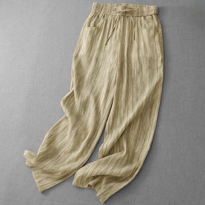 Buddha Stones Pantalon d'été décontracté à rayures avec cordon de serrage et taille élastique pour femme, jambes droites et poches - image 7