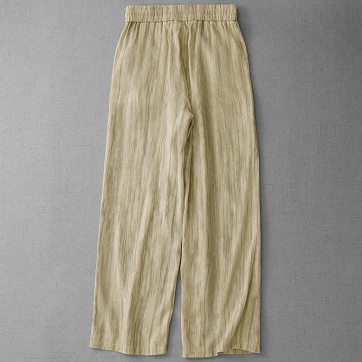 Buddha Stones Pantalon d'été décontracté à rayures avec cordon de serrage et taille élastique pour femme, jambes droites et poches - image 6