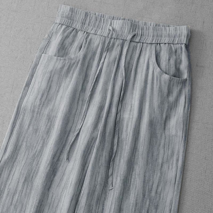 Buddha Stones Pantalon d'été décontracté à rayures avec cordon de serrage et taille élastique pour femme, jambes droites et poches - image 1