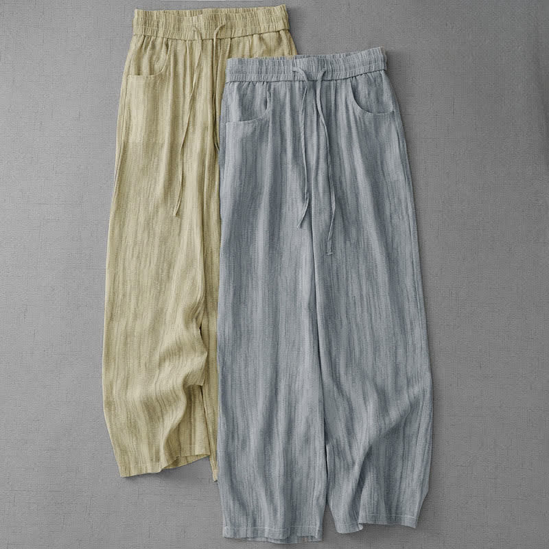 Buddha Stones Pantalon d'été décontracté à rayures avec cordon de serrage et taille élastique pour femme, jambes droites et poches - image 14
