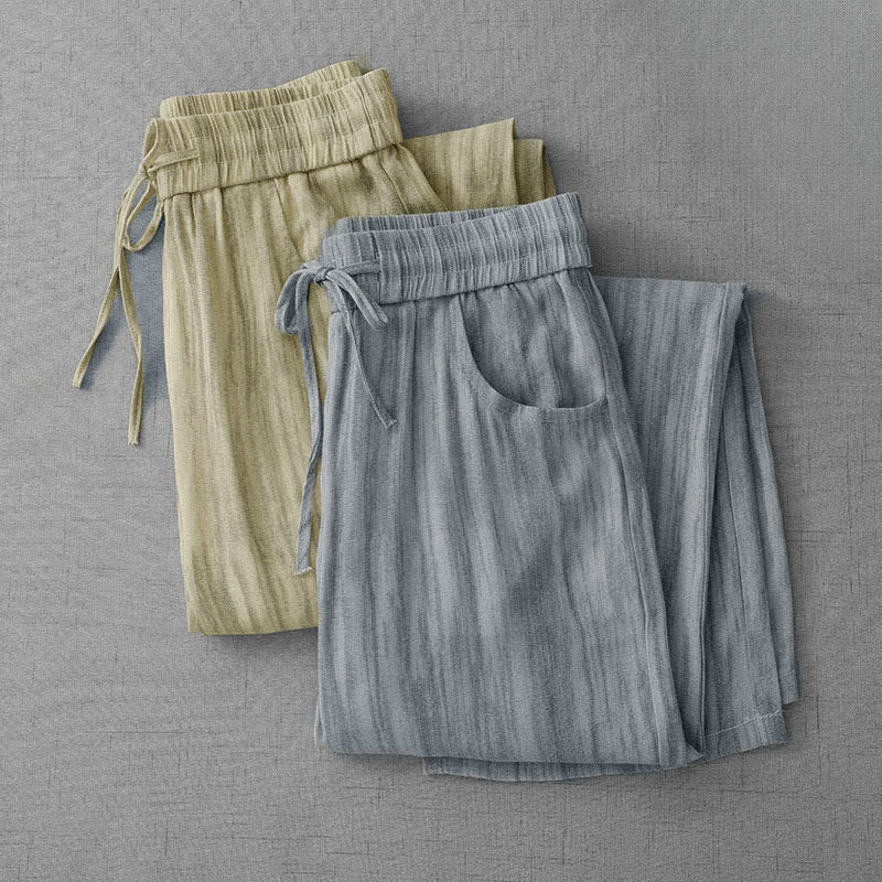 Buddha Stones Pantalon d'été décontracté à rayures avec cordon de serrage et taille élastique pour femme, jambes droites et poches - image 15