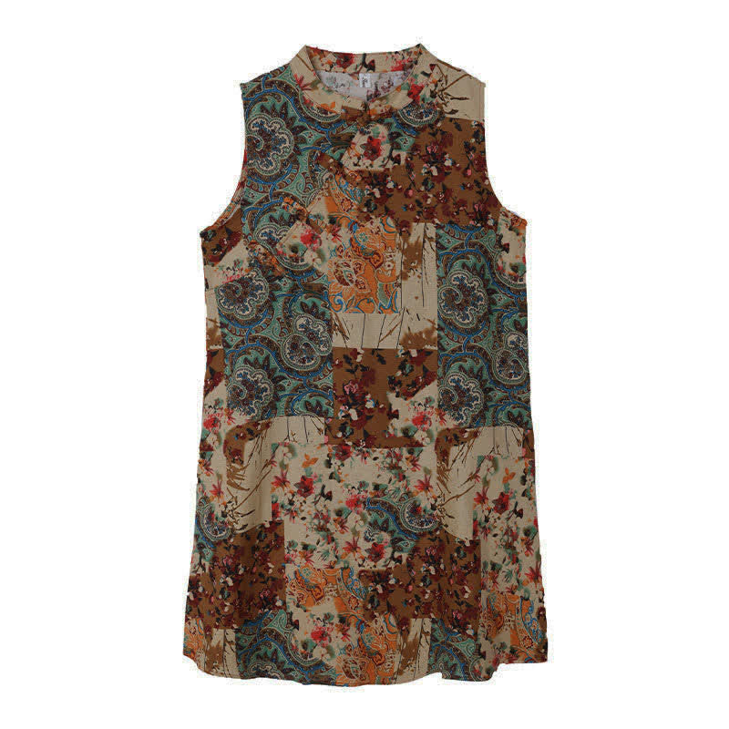 Buddha Stones Robe d'été sans manches à motif cachemire et fleurs pour femme, avec poches - image 12