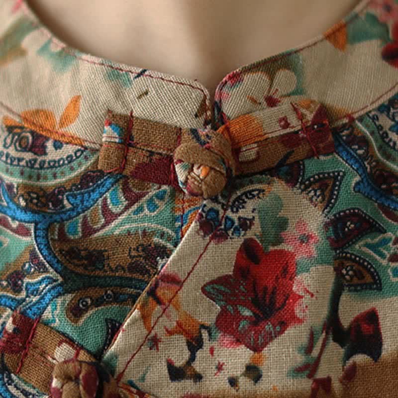 Buddha Stones Robe d'été sans manches à motif cachemire et fleurs pour femme, avec poches - image 7