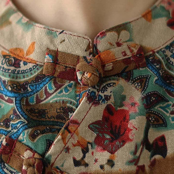 Buddha Stones Robe d'été sans manches à motif cachemire et fleurs pour femme, avec poches - image 7