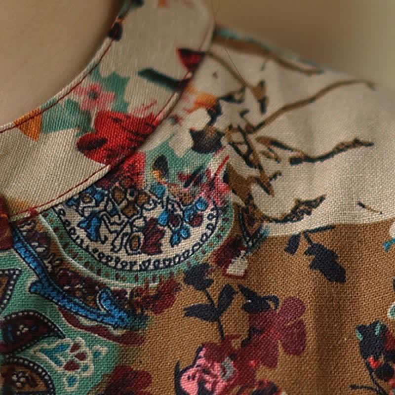 Buddha Stones Robe d'été sans manches à motif cachemire et fleurs pour femme, avec poches - image 8