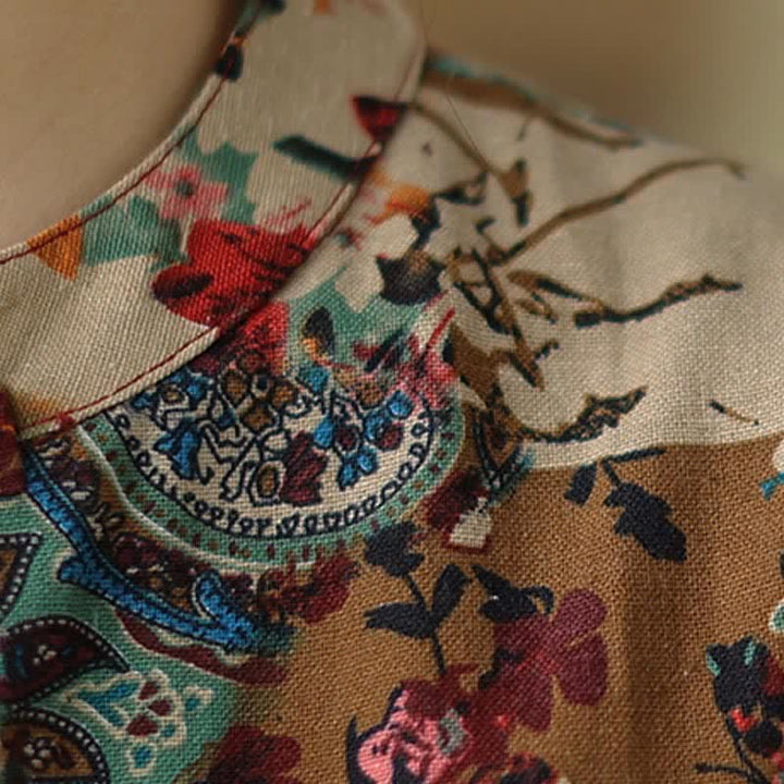 Buddha Stones Robe d'été sans manches à motif cachemire et fleurs pour femme, avec poches - image 8