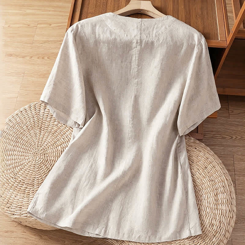 Buddha Stones Chemises d'été décontractées à manches courtes pour femmes, col en V, boutonnées, unies et avec poches - image 18