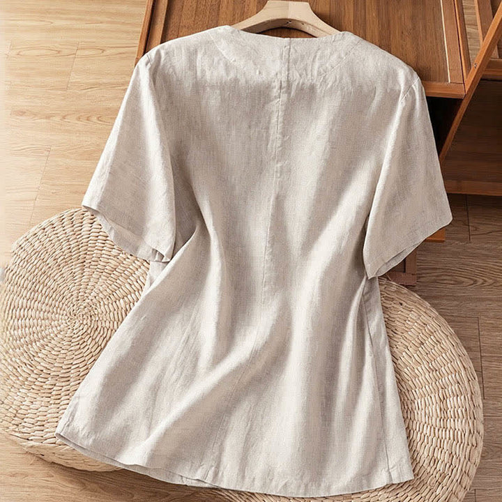 Buddha Stones Chemises d'été décontractées à manches courtes pour femmes, col en V, boutonnées, unies et avec poches - image 18