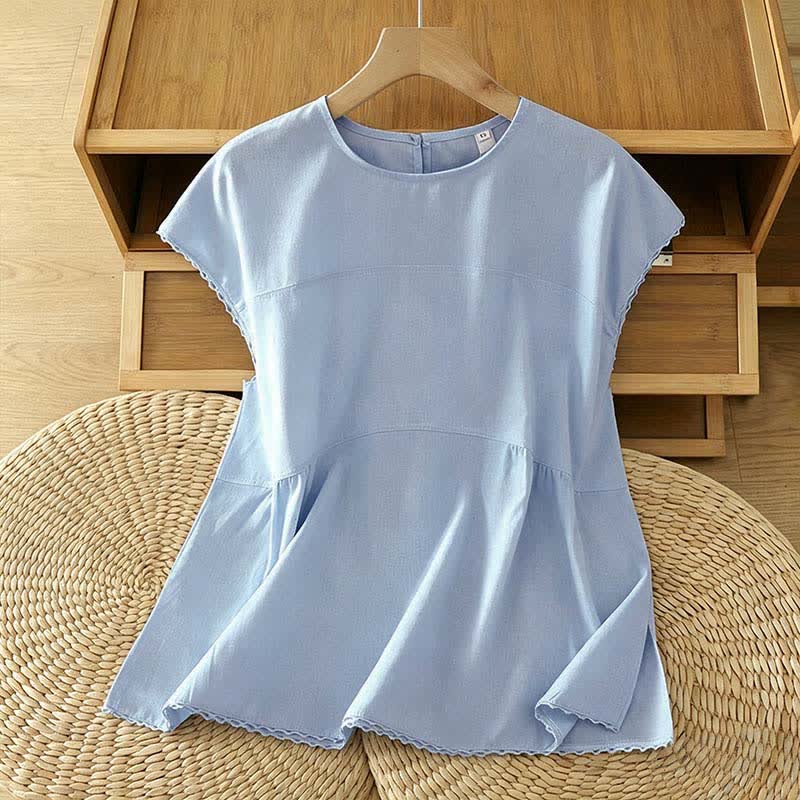 Buddha Stones T-shirt débardeur d'été décontracté à col rond et manches courtes pour femme - Bleu poudré - US14，UK/AU18，EU46 (2XL) - image 8