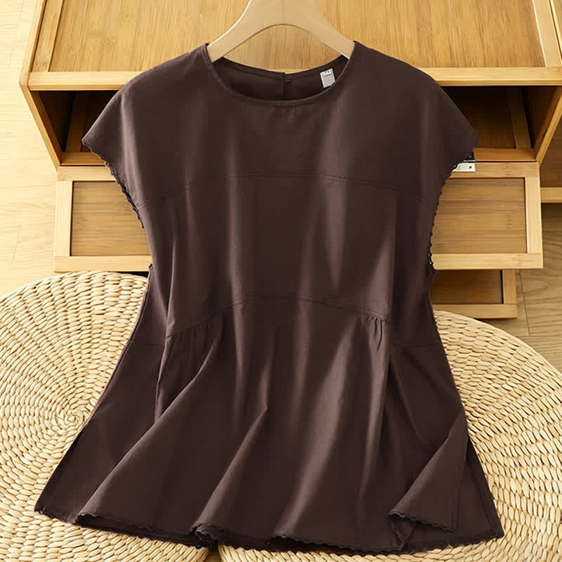 Buddha Stones T-shirt débardeur d'été décontracté à col rond et manches courtes pour femme - SaddleBrown - US14，UK/AU18，EU46 (2XL) - image 0