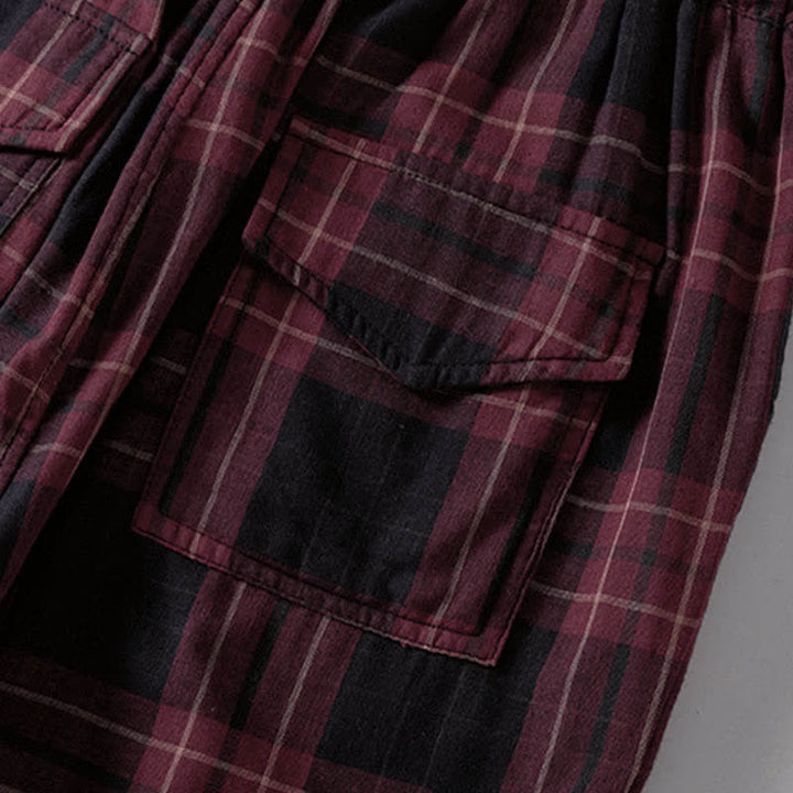 Buddha Stones Pantalon harem court à cordon de serrage et taille élastique, motif à carreaux, style décontracté printanier, avec poches - image 18