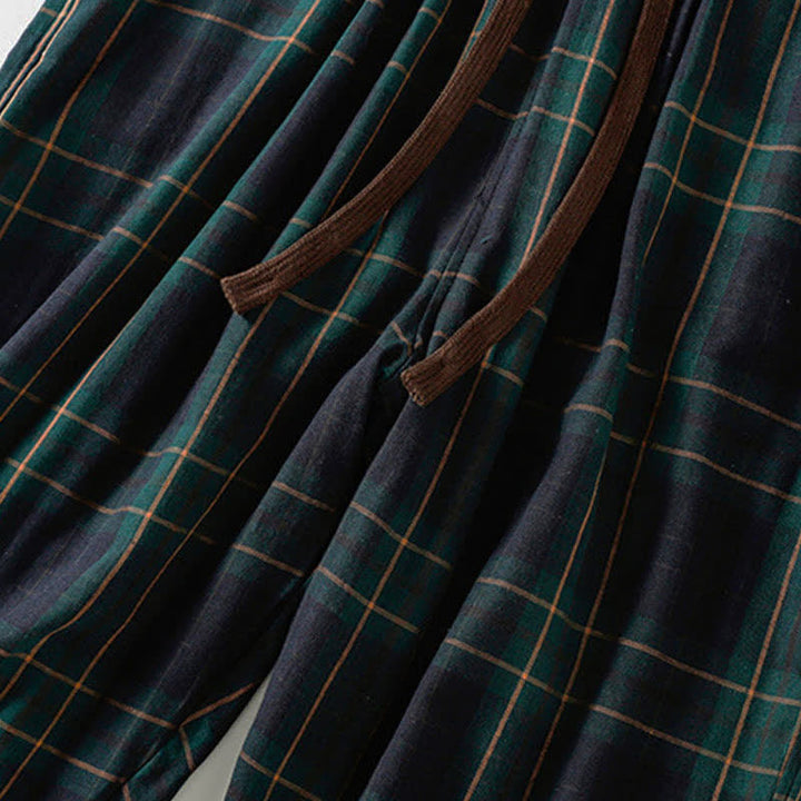 Buddha Stones Pantalon harem court à cordon de serrage et taille élastique, motif à carreaux, style décontracté printanier, avec poches - image 6