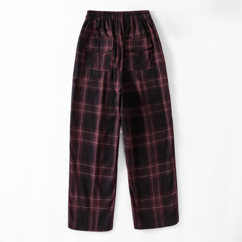 Buddha Stones Pantalon harem court à cordon de serrage et taille élastique, motif à carreaux, style décontracté printanier, avec poches - image 11