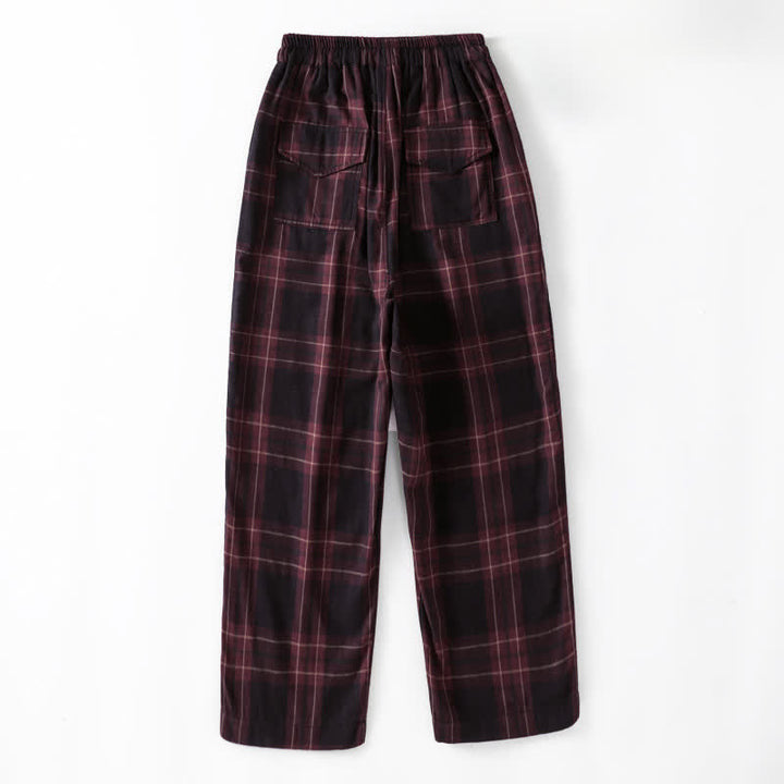 Buddha Stones Pantalon harem court à cordon de serrage et taille élastique, motif à carreaux, style décontracté printanier, avec poches - image 11