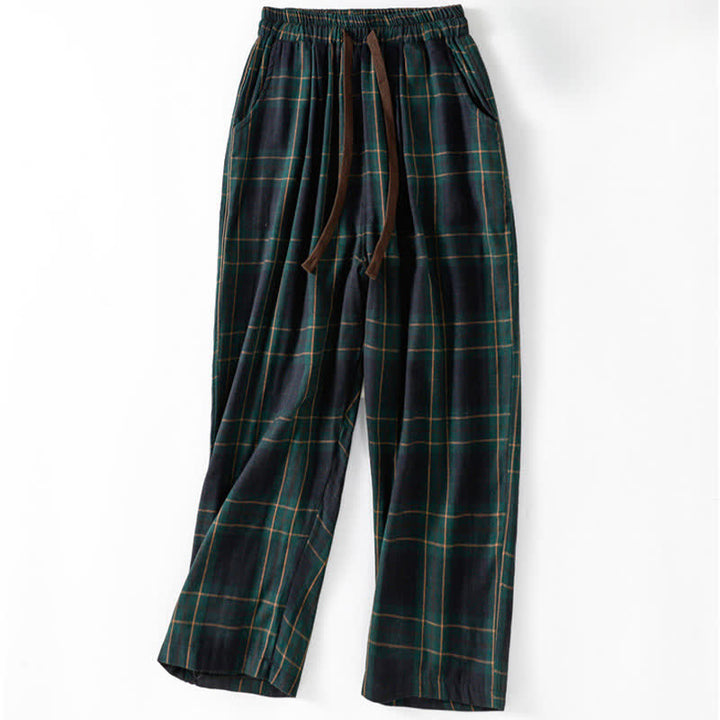 Buddha Stones Pantalon harem court à cordon de serrage et taille élastique, motif à carreaux, style décontracté printanier, avec poches - Sarcelle - US12，UK/AU16，EU44 (2XL) - image 0