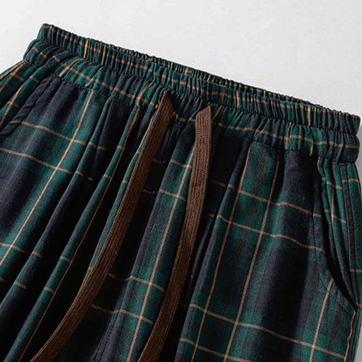 Buddha Stones Pantalon harem court à cordon de serrage et taille élastique, motif à carreaux, style décontracté printanier, avec poches - image 3