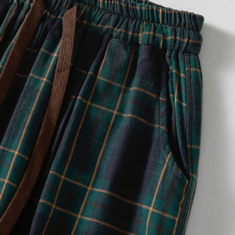 Buddha Stones Pantalon harem court à cordon de serrage et taille élastique, motif à carreaux, style décontracté printanier, avec poches - image 5