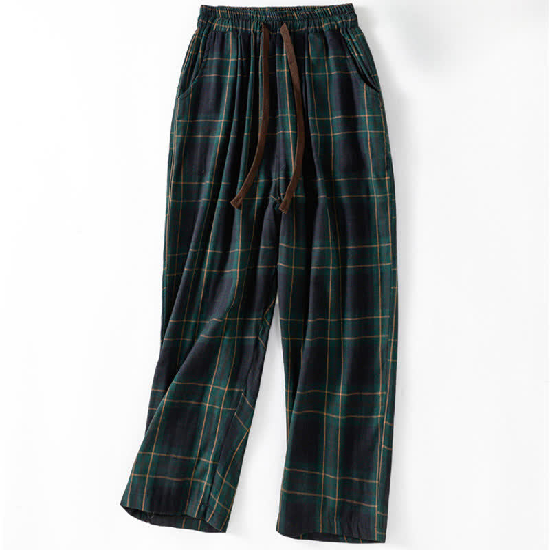 Buddha Stones Pantalon harem court à cordon de serrage et taille élastique, motif à carreaux, style décontracté printanier, avec poches - Sarcelle - US12，UK/AU16，EU44 (2XL) - image 0