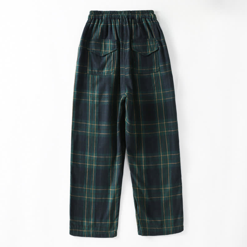Buddha Stones Pantalon harem court à cordon de serrage et taille élastique, motif à carreaux, style décontracté printanier, avec poches - image 1