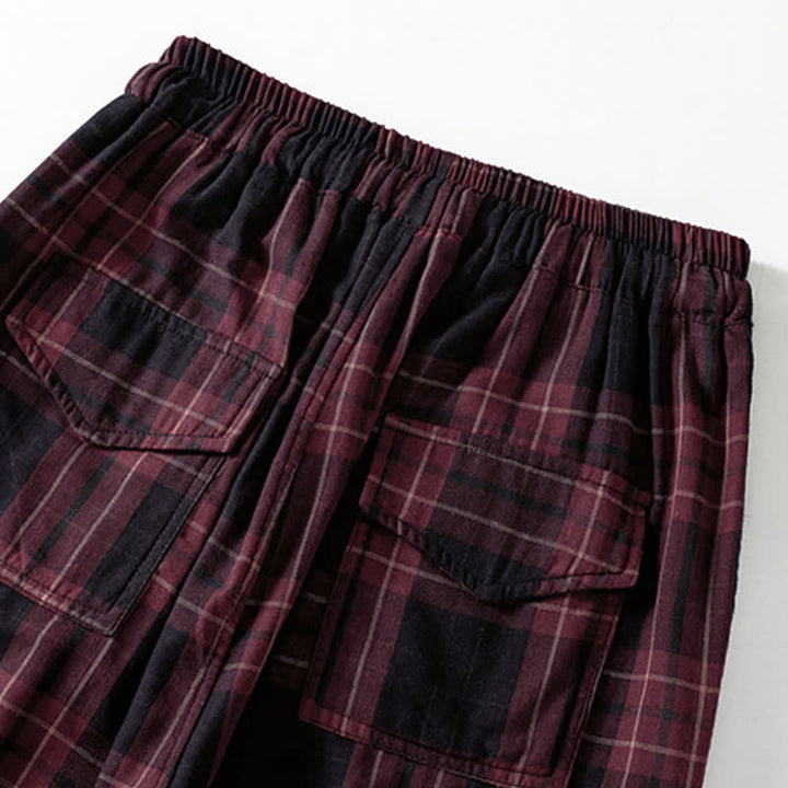 Buddha Stones Pantalon harem court à cordon de serrage et taille élastique, motif à carreaux, style décontracté printanier, avec poches - image 17