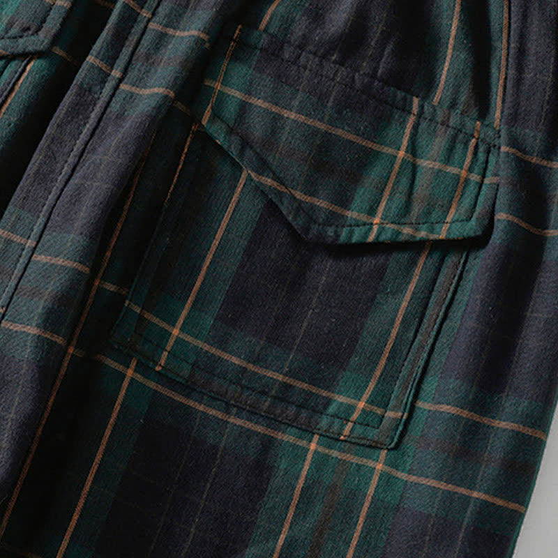 Buddha Stones Pantalon harem court à cordon de serrage et taille élastique, motif à carreaux, style décontracté printanier, avec poches - image 8