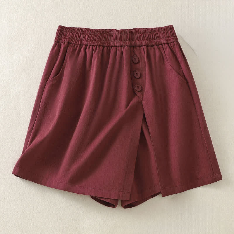 Buddha Stones Short d'été décontracté pour femme, uni, à boutons décoratifs et poches - Briques réfractaires - US8-10，UK/AU12-14，EU40-42 (2XL) - image 10