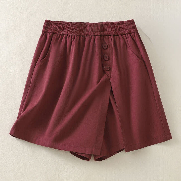Buddha Stones Short d'été décontracté pour femme, uni, à boutons décoratifs et poches - Briques réfractaires - US8-10，UK/AU12-14，EU40-42 (2XL) - image 10