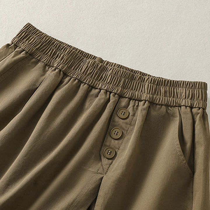 Buddha Stones Short d'été décontracté pour femme, uni, à boutons décoratifs et poches - image 2