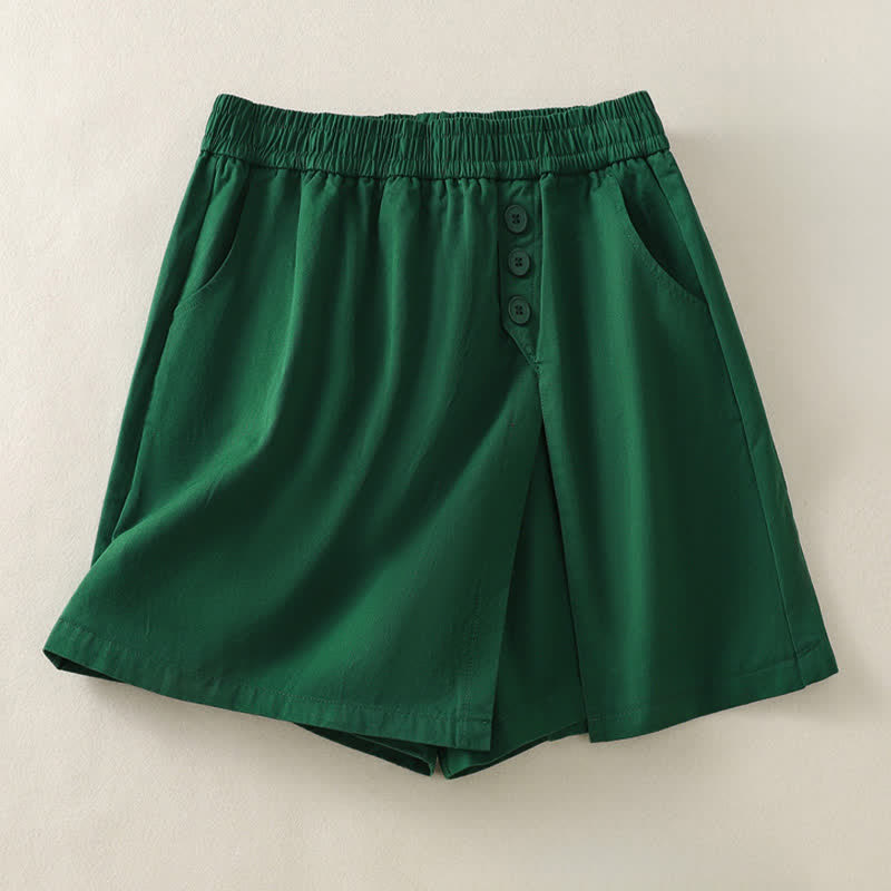 Buddha Stones Short d'été décontracté pour femme, uni, à boutons décoratifs et poches - Vert d'eau - US8-10，UK/AU12-14，EU40-42 (2XL) - image 6