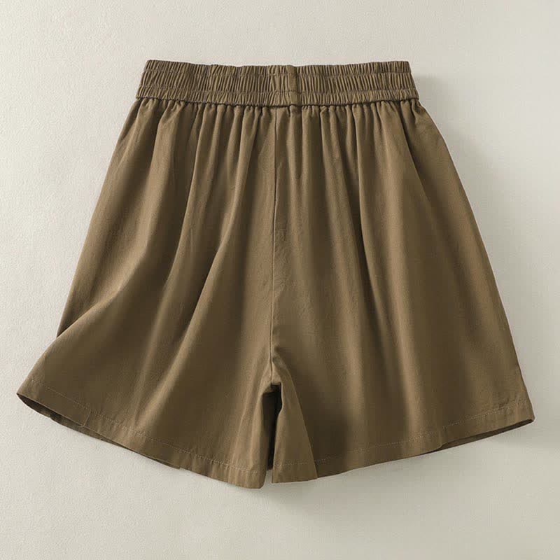 Buddha Stones Short d'été décontracté pour femme, uni, à boutons décoratifs et poches - image 1