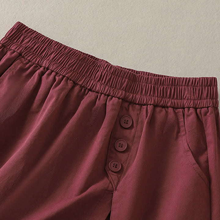 Buddha Stones Short d'été décontracté pour femme, uni, à boutons décoratifs et poches - image 12