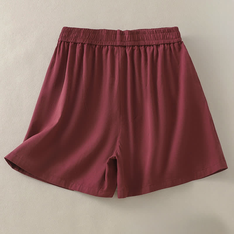 Buddha Stones Short d'été décontracté pour femme, uni, à boutons décoratifs et poches - image 11